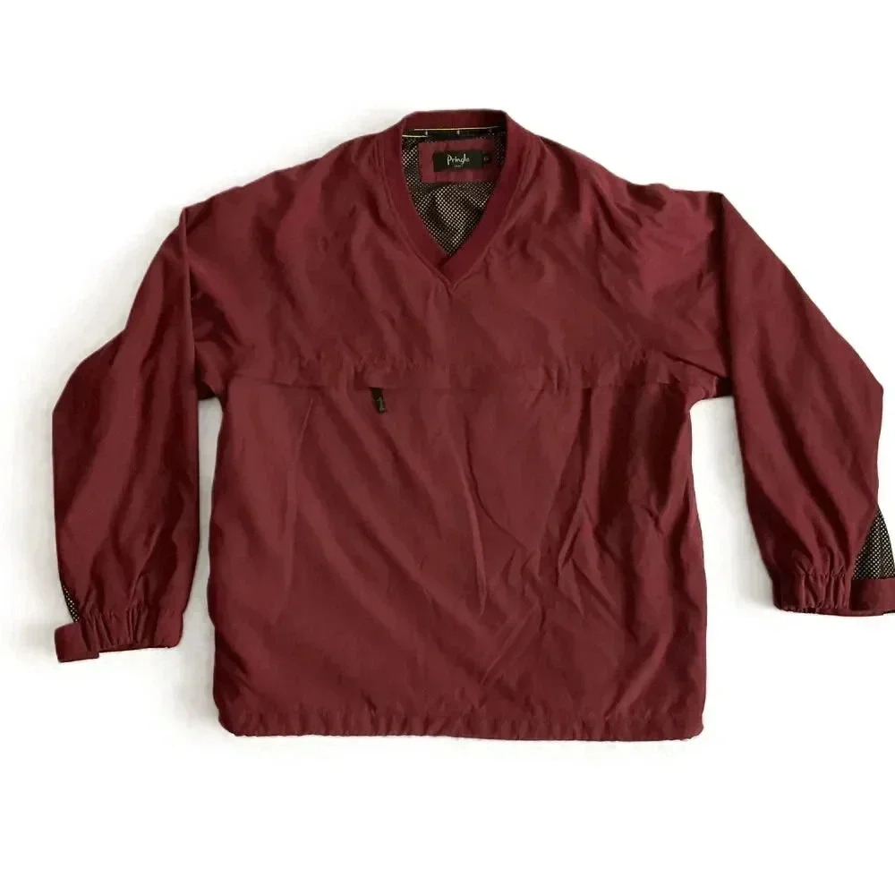 Pringle Of Scotland Burgundy Elastic Cuffs Front Pouch Pullover‎ Windbreaker XL